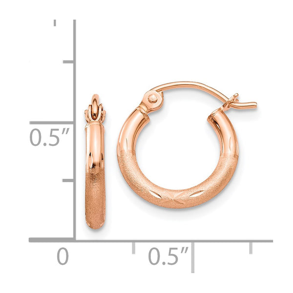 14KT Rose Gold 13X2MM Diamond-cut Hoop Earrings