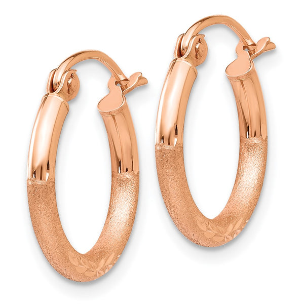 14KT Rose Gold 15X2MM Diamond-cut Hoop Earrings