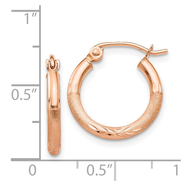 14KT Rose Gold 15X2MM Diamond-cut Hoop Earrings