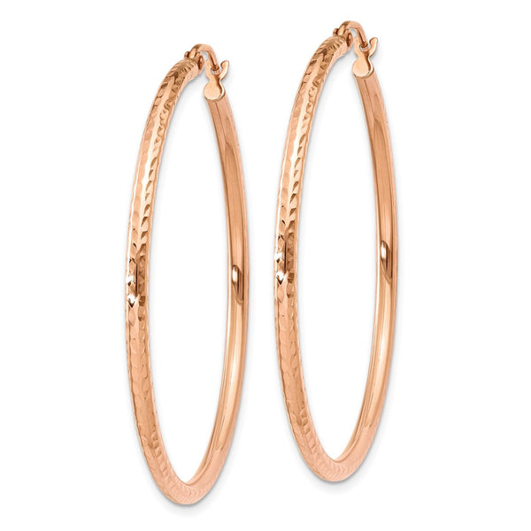 14KT Rose Gold 40X2MM Diamond-cut Hoop Earrings