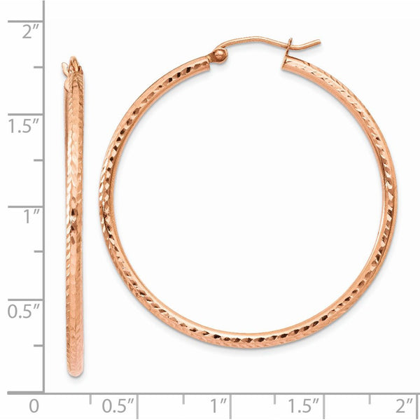 14KT Rose Gold 40X2MM Diamond-cut Hoop Earrings