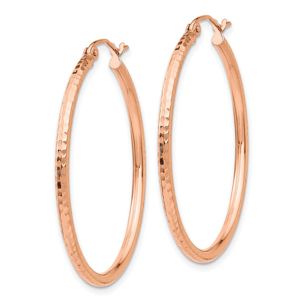 14KT Rose Gold 35X2MM Diamond-cut Hoop Earrings