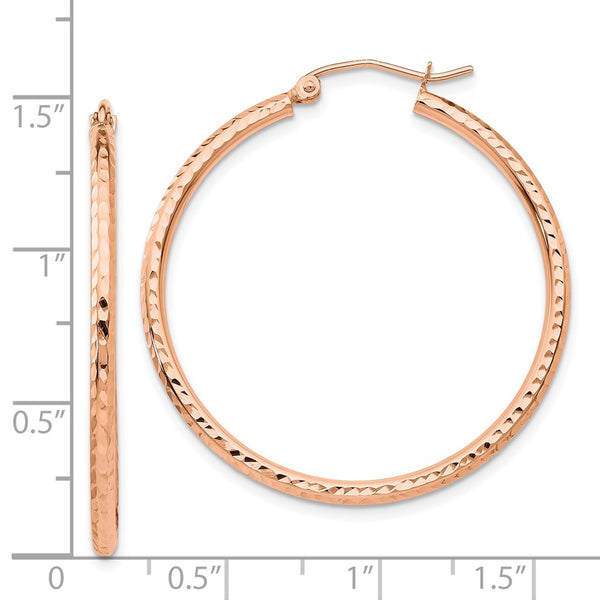 14KT Rose Gold 35X2MM Diamond-cut Hoop Earrings