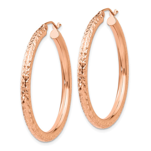 14KT Rose Gold 35X3MM Hoop Diamond-cut Earrings