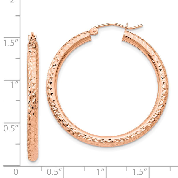 14KT Rose Gold 35X3MM Hoop Diamond-cut Earrings