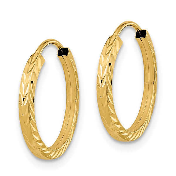 14KT Yellow Gold 15X1.35MM Diamond-cut Hoop Earrings