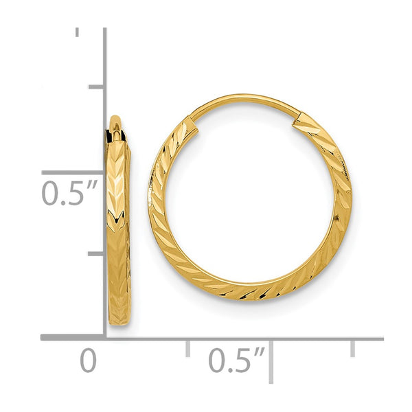 14KT Yellow Gold 15X1.35MM Diamond-cut Hoop Earrings