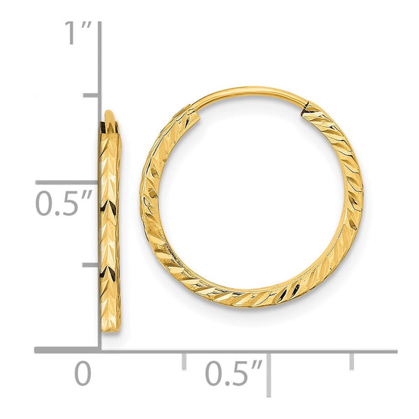 14KT Yellow Gold 17X1.35MM Diamond-cut Hoop Earrings