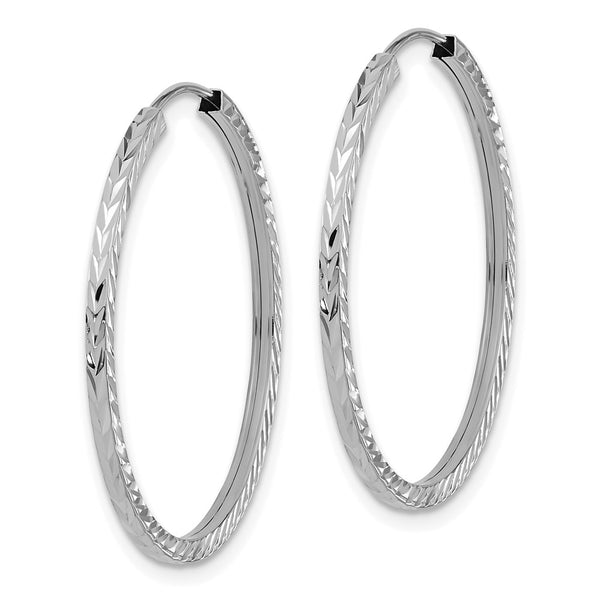 14KT White Gold 30X1.35MM Diamond-cut Endless Hoop Earrings