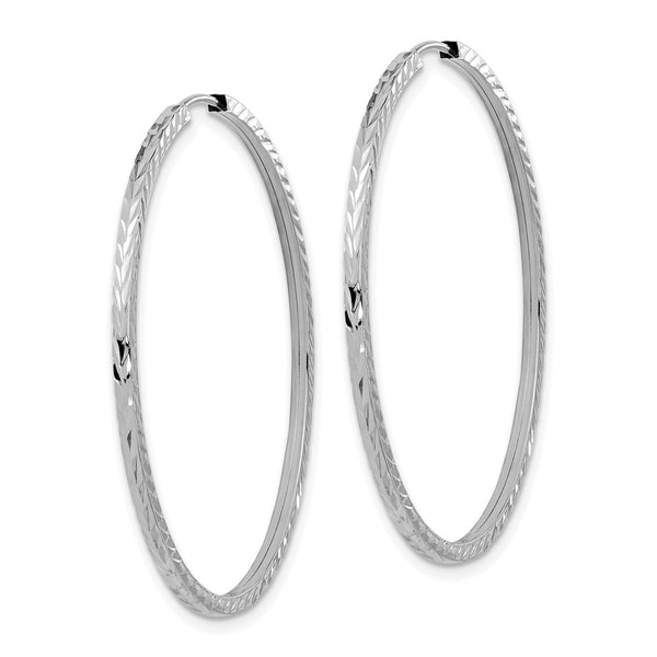 14KT White Gold 40X1.35MM Diamond-cut Hoop Earrings