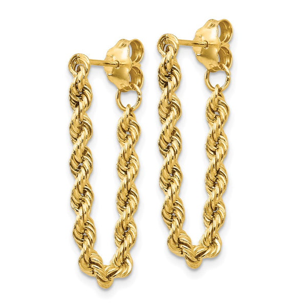 14KT Yellow Gold 28X8MM Dangle Rope Earrings