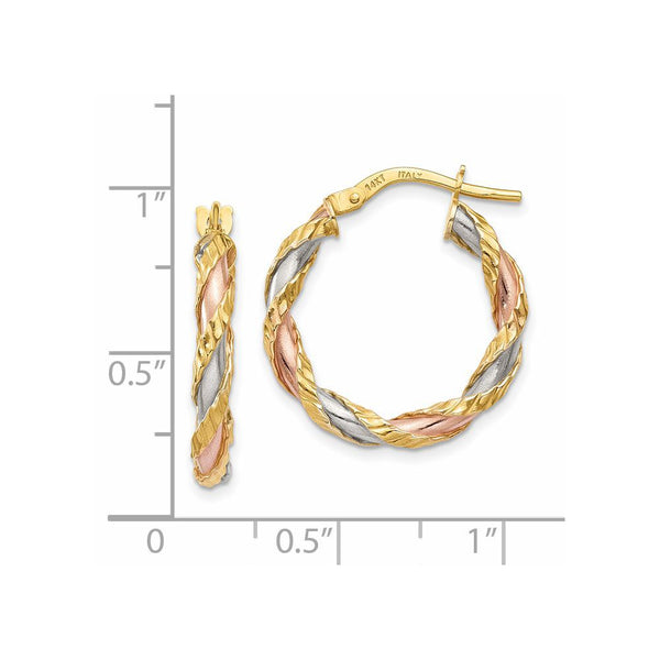 14KT Gold Tri-Color 22X3MM Twist Hoop Earrings