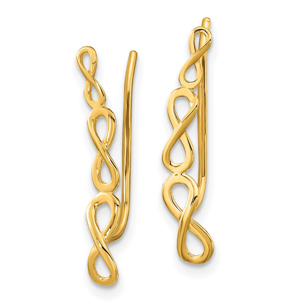 14KT Yellow Gold 22X4MM Ear Climber Infinity Earrings