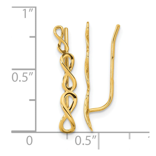 14KT Yellow Gold 22X4MM Ear Climber Infinity Earrings