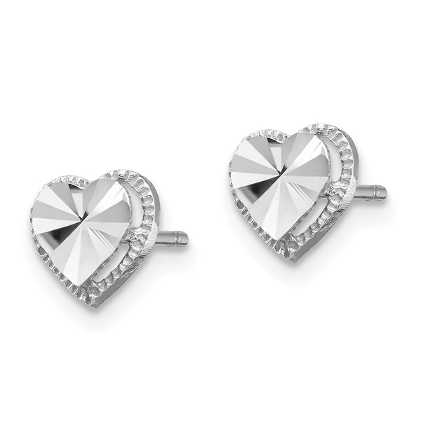 14KT White Gold Diamond-cut Heart Earrings