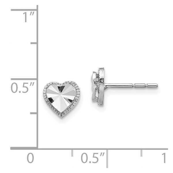 14KT White Gold Diamond-cut Heart Earrings