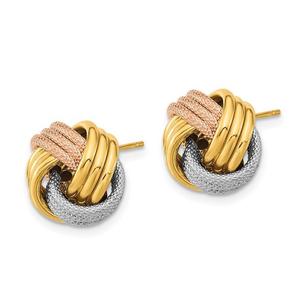 14KT Gold Tri-Color 12.5MM Love Knot Earrings