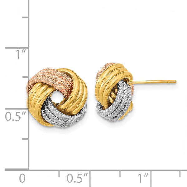 14KT Gold Tri-Color 12.5MM Love Knot Earrings