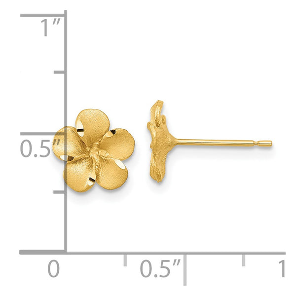 14KT Yellow Gold 8.5MM Diamond-cut Flower Earrings