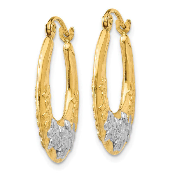 14KT Yellow Gold With Rhodium Plating 22X19MM Flower Hoop Earrings