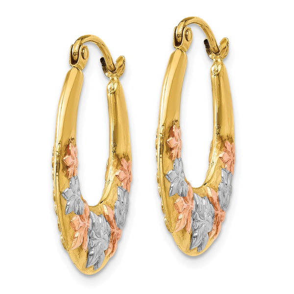 14KT Gold Tri-Color 22X19MM Flower Hoop Earrings