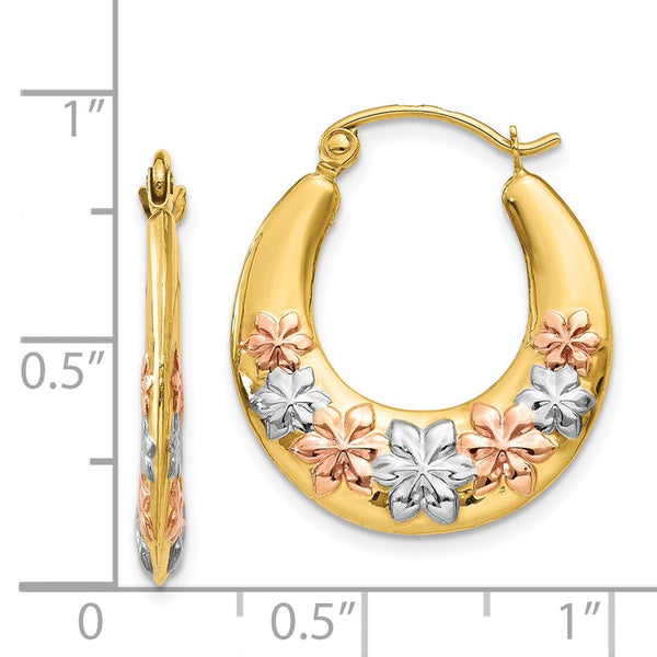 14KT Gold Tri-Color 22X19MM Flower Hoop Earrings