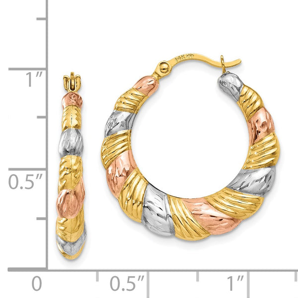 14KT Gold Tri-Color 23X22MM Hoop Earrings