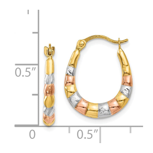 14KT Gold Tri-Color 16X14MM Hoop Earrings