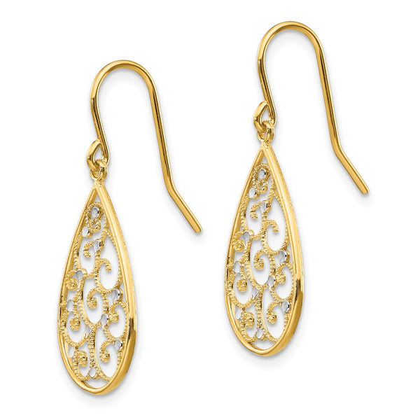 14KT Yellow Gold With Rhodium Plating 29X11MM Teardrop Earrings