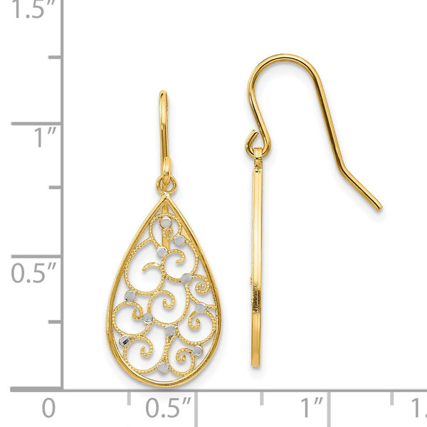 14KT Yellow Gold With Rhodium Plating 29X11MM Teardrop Earrings