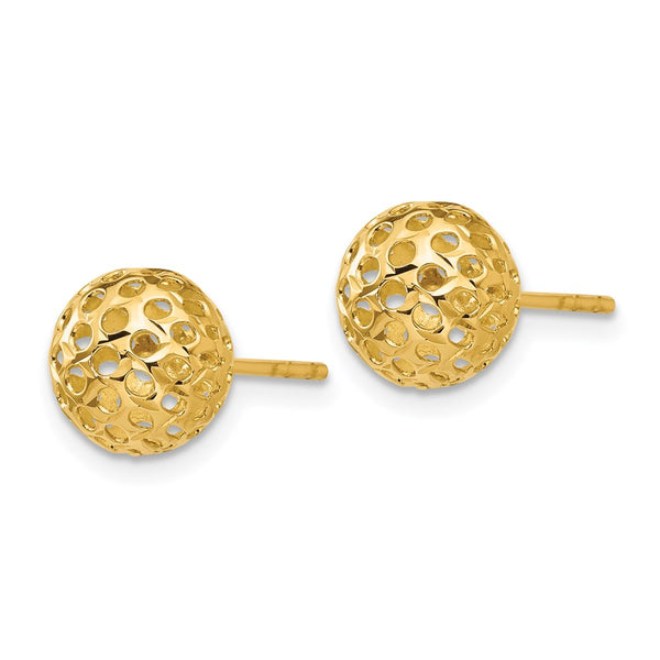 14KT Yellow Gold 8MM Diamond-cut Ball Stud Earrings