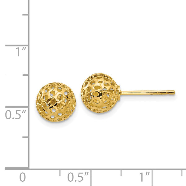 14KT Yellow Gold 8MM Diamond-cut Ball Stud Earrings