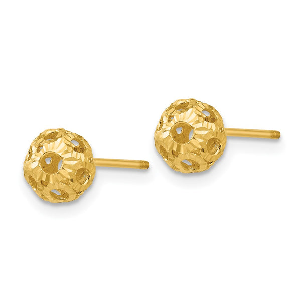 14KT Yellow Gold 5MM Diamond-cut Ball Stud Earrings