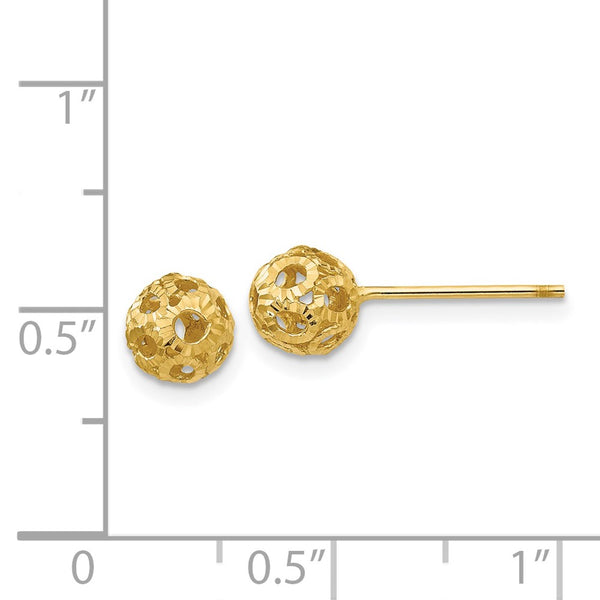 14KT Yellow Gold 5MM Diamond-cut Ball Stud Earrings