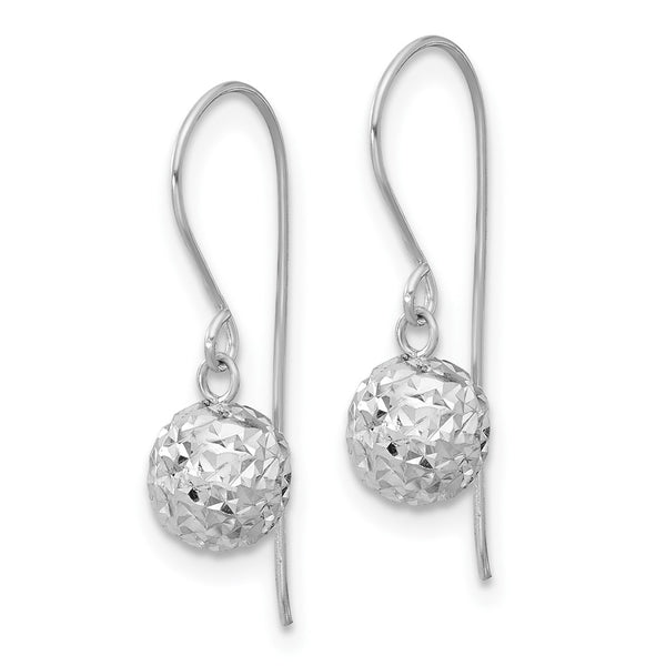 14KT White Gold 18X6MM Diamond-cut Ball Drop & Dangle Earrings