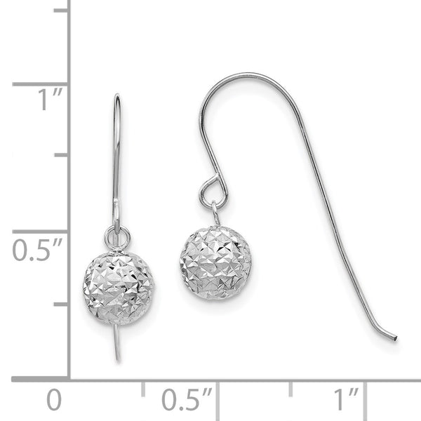 14KT White Gold 18X6MM Diamond-cut Ball Drop & Dangle Earrings