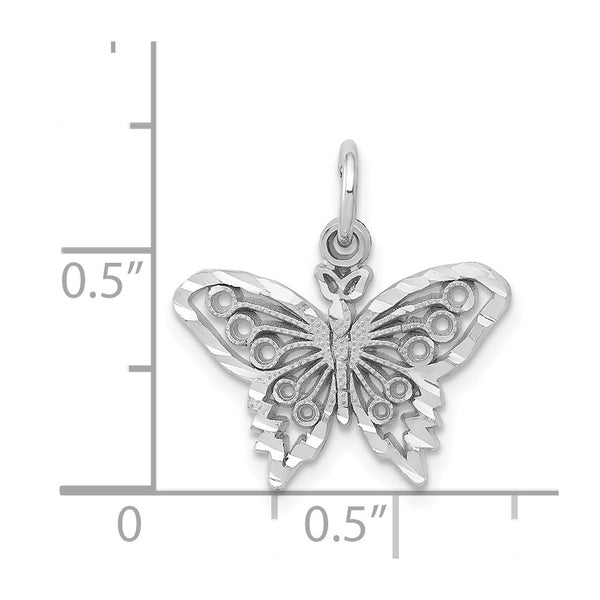 14KT White Gold 18X17MM Diamond-cut Butterfly Pendant-Chain Not Included