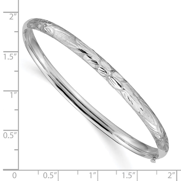 14KT White Gold 7-inch 4MM Hinged Safety Clasp Bangle Bracelet