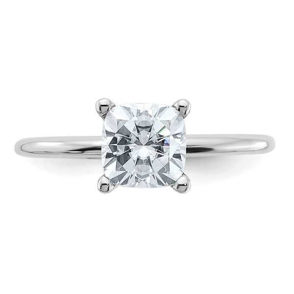 6MM Cushion Moissanite Solitaire Engagement Ring in 14KT White Gold; Size 7