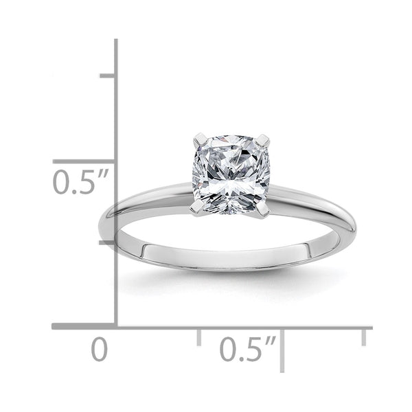 6MM Cushion Moissanite Solitaire Engagement Ring in 14KT White Gold; Size 7