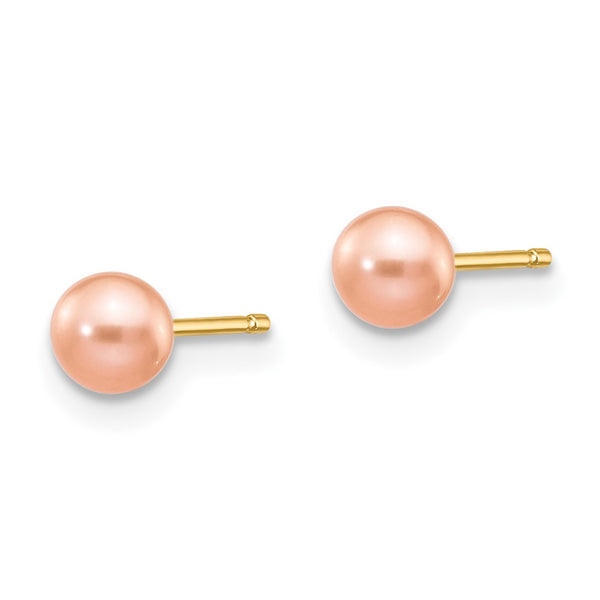 4MM Round Pearl Stud Earrings in 14KT Yellow Gold