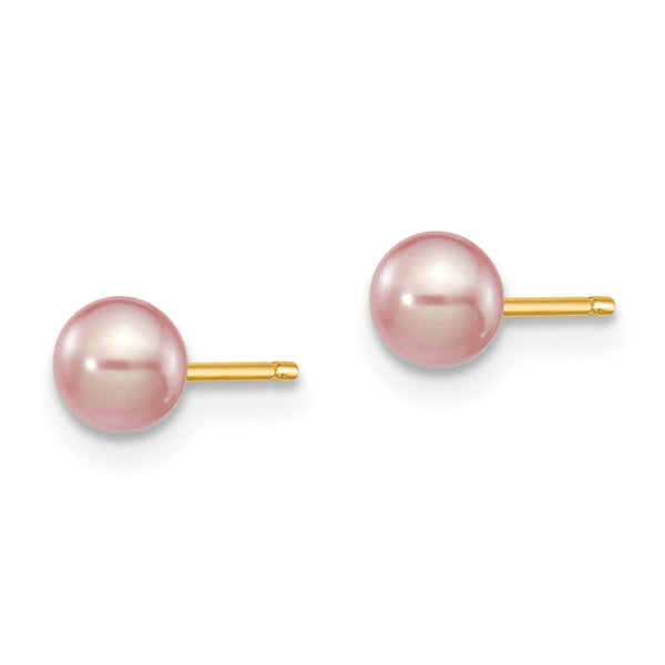 4MM Round Pearl Stud Earrings in 14KT Yellow Gold