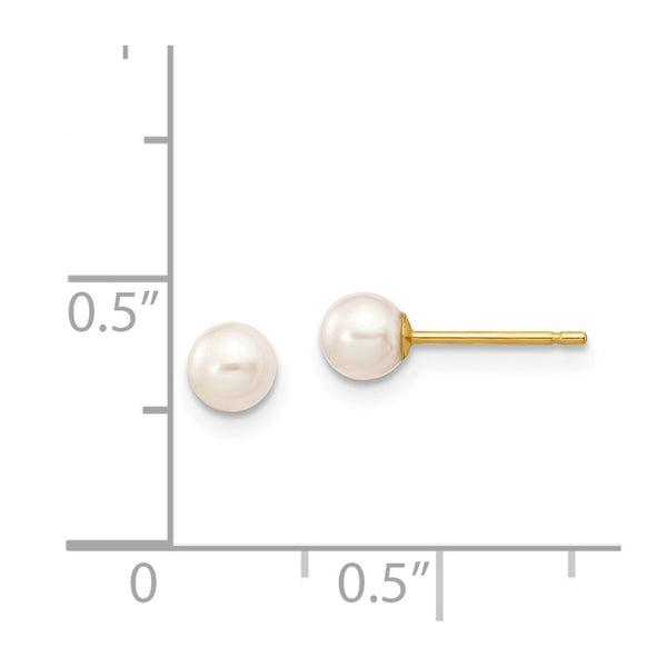 4MM Round Pearl Stud Earrings in 14KT Yellow Gold