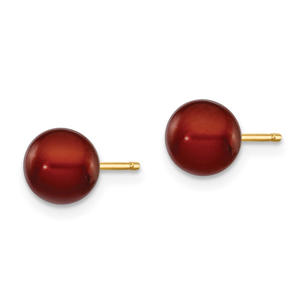 6MM Round Pearl Stud Earrings in 14KT Yellow Gold