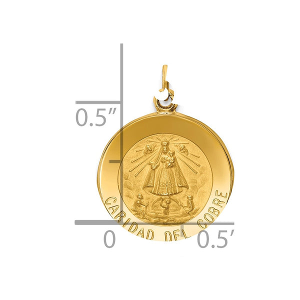 14KT Yellow Gold 21X16MM Medal Caridad Del Cobre Pendant. Chain Not Included