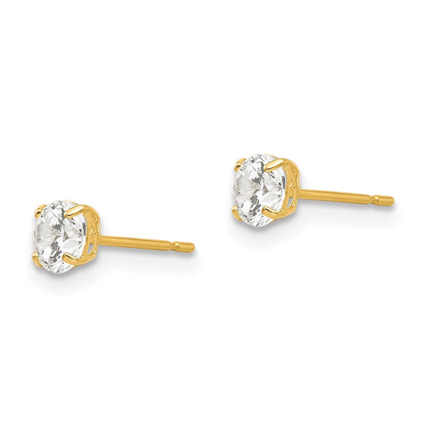 14KT Yellow Gold 4MM Round Cubic Zirconia Stud Earrings