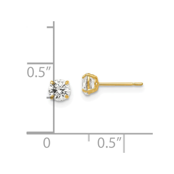 14KT Yellow Gold 4MM Round Cubic Zirconia Stud Earrings