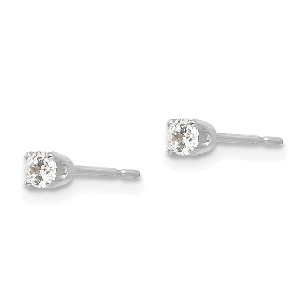 14KT White Gold 2.8MM Round Cubic Zirconia Stud Earrings