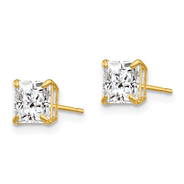 14KT Yellow Gold 5MM Square Cubic Zirconia Stud Earrings