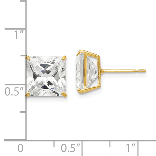 14KT Yellow Gold 9MM Square Cubic Zirconia Stud Earrings